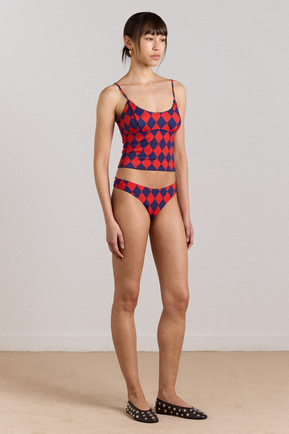 Damson Madder wren tankini top - harlequin print
