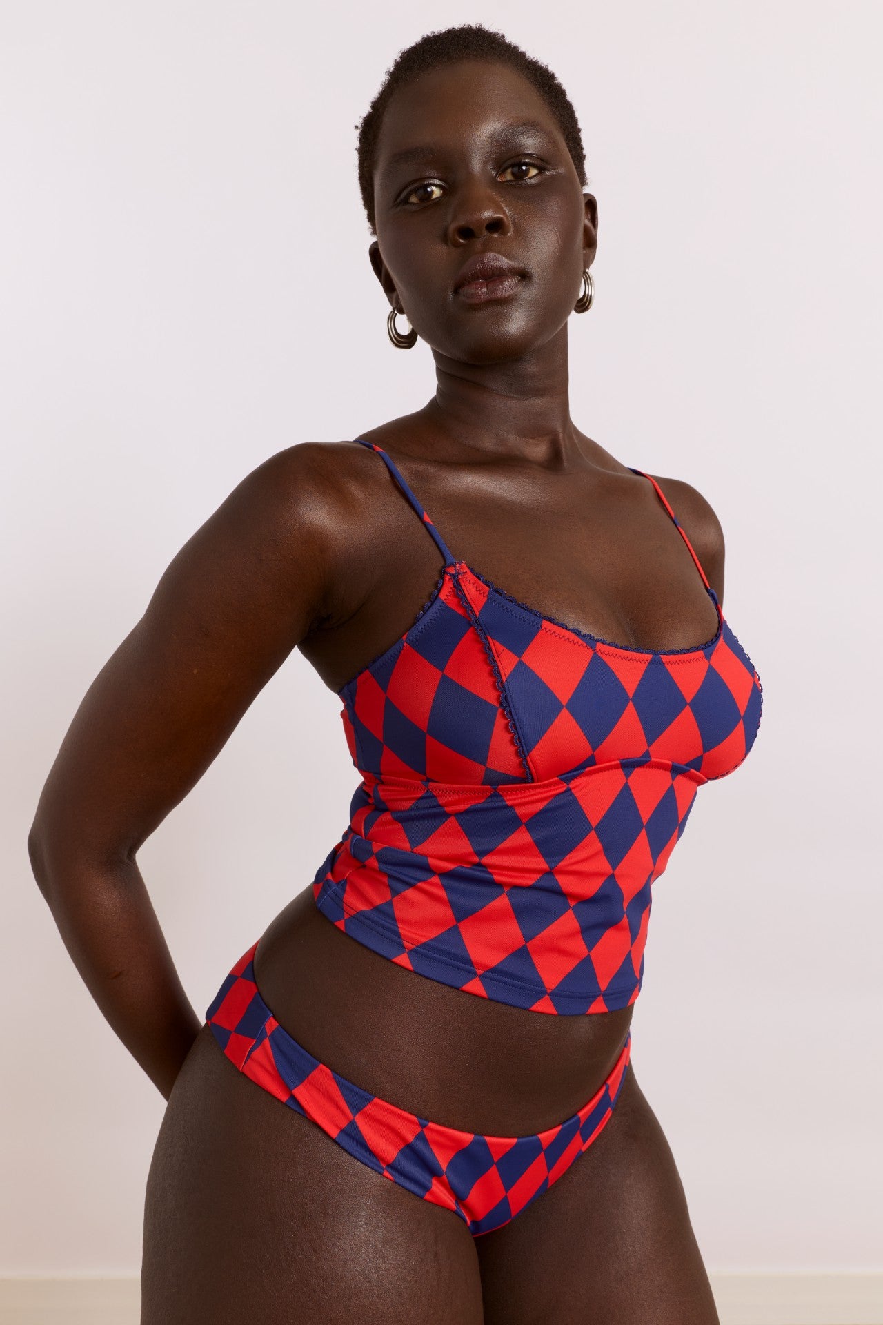 Damson Madder wren tankini top - harlequin print