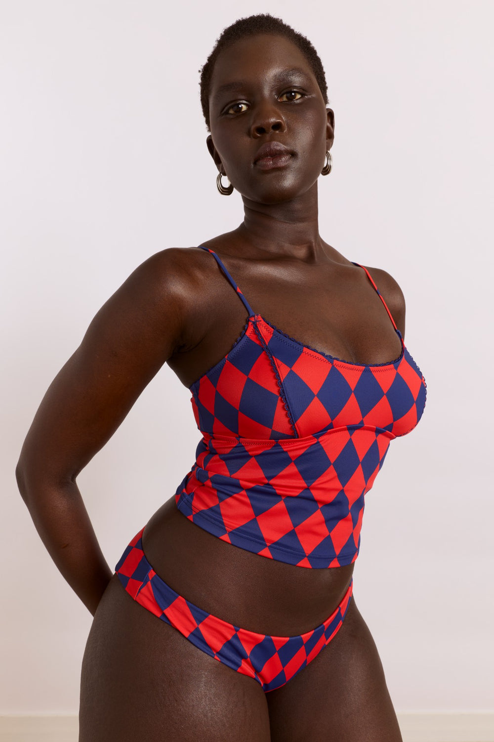 Damson Madder wren tankini top - harlequin print