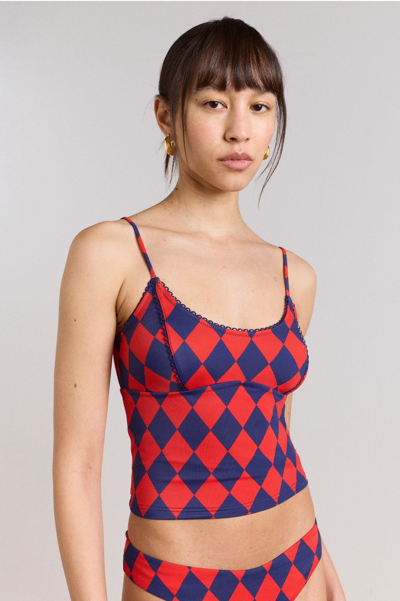 Damson Madder wren tankini top - harlequin print