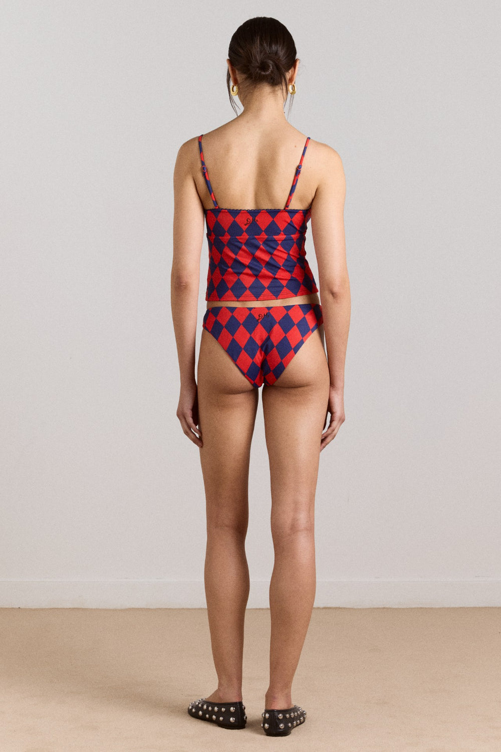 Damson Madder wren tankini top - harlequin print
