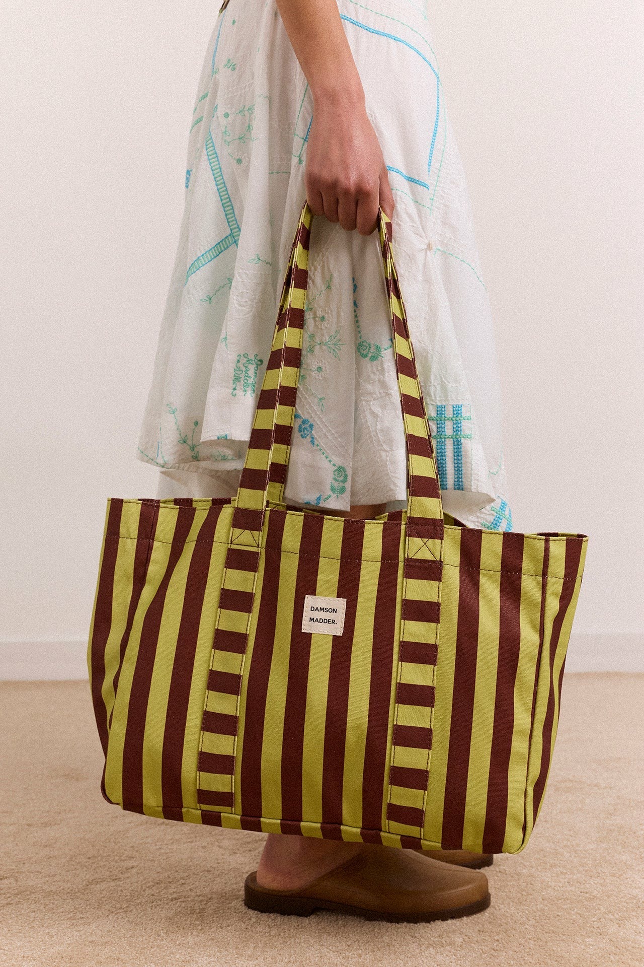 Damson Madder large canvas tote bag - green stripe