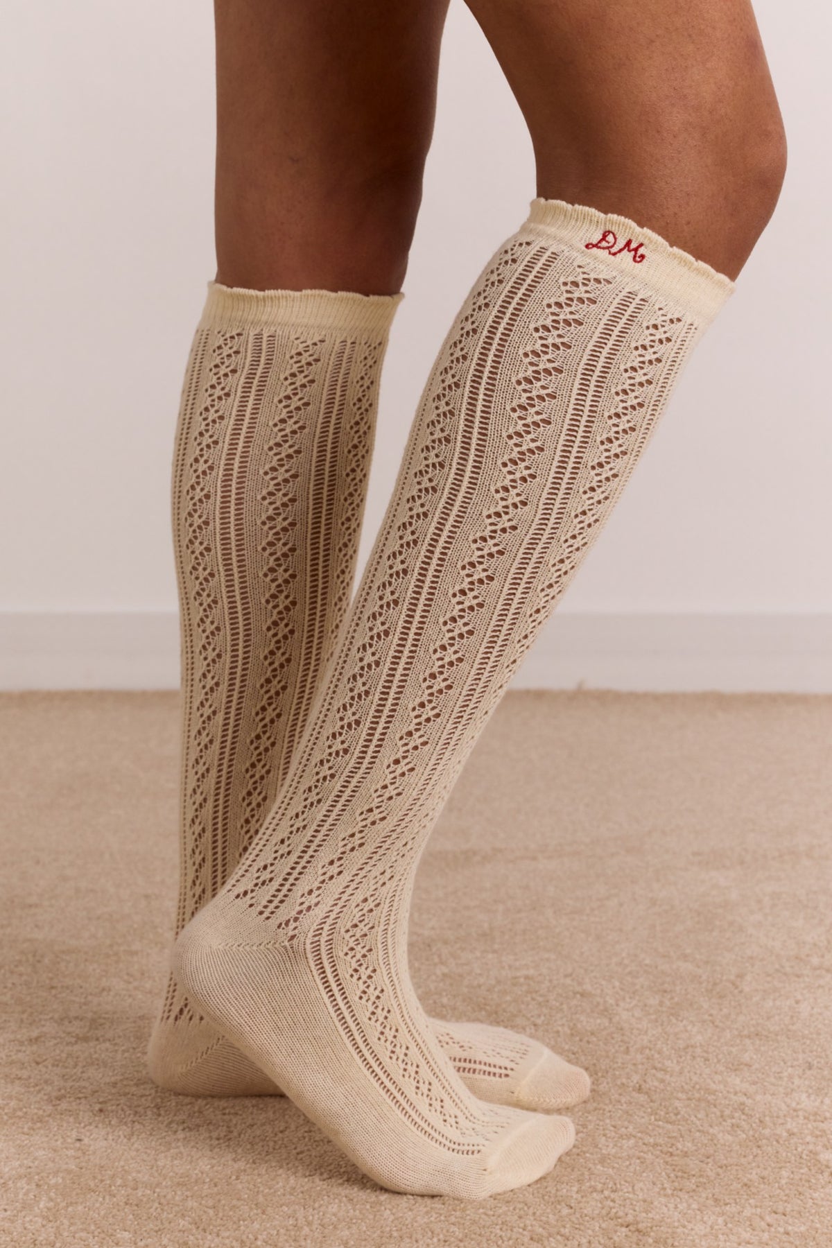 Damson Madder knee high pointelle socks - butter yellow