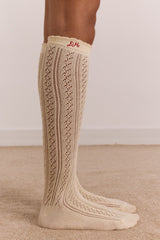 Damson Madder knee high pointelle socks - butter yellow