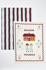 Damson Madder set of 2 tea towels - house/stripe
