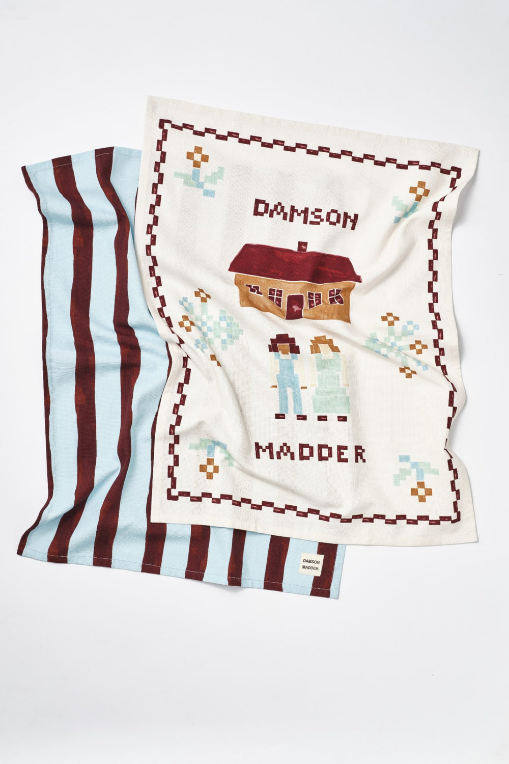 Damson Madder set of 2 tea towels - house/stripe