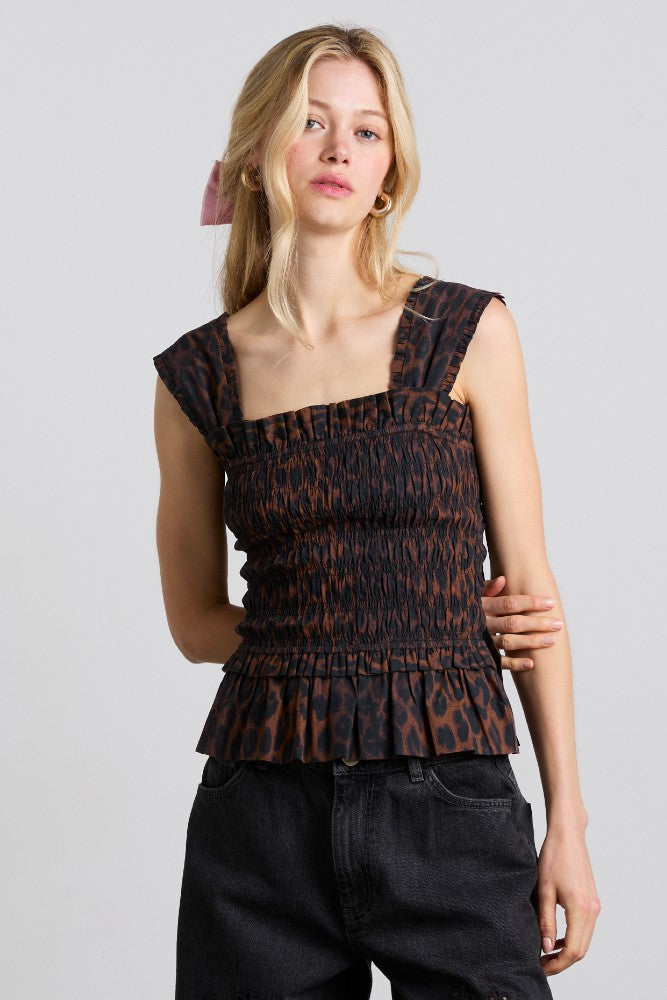 Damson Madder tish shirred cami - dark leopard