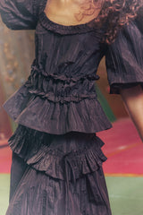 Damson Madder everly ruffle blouse - choc taffeta