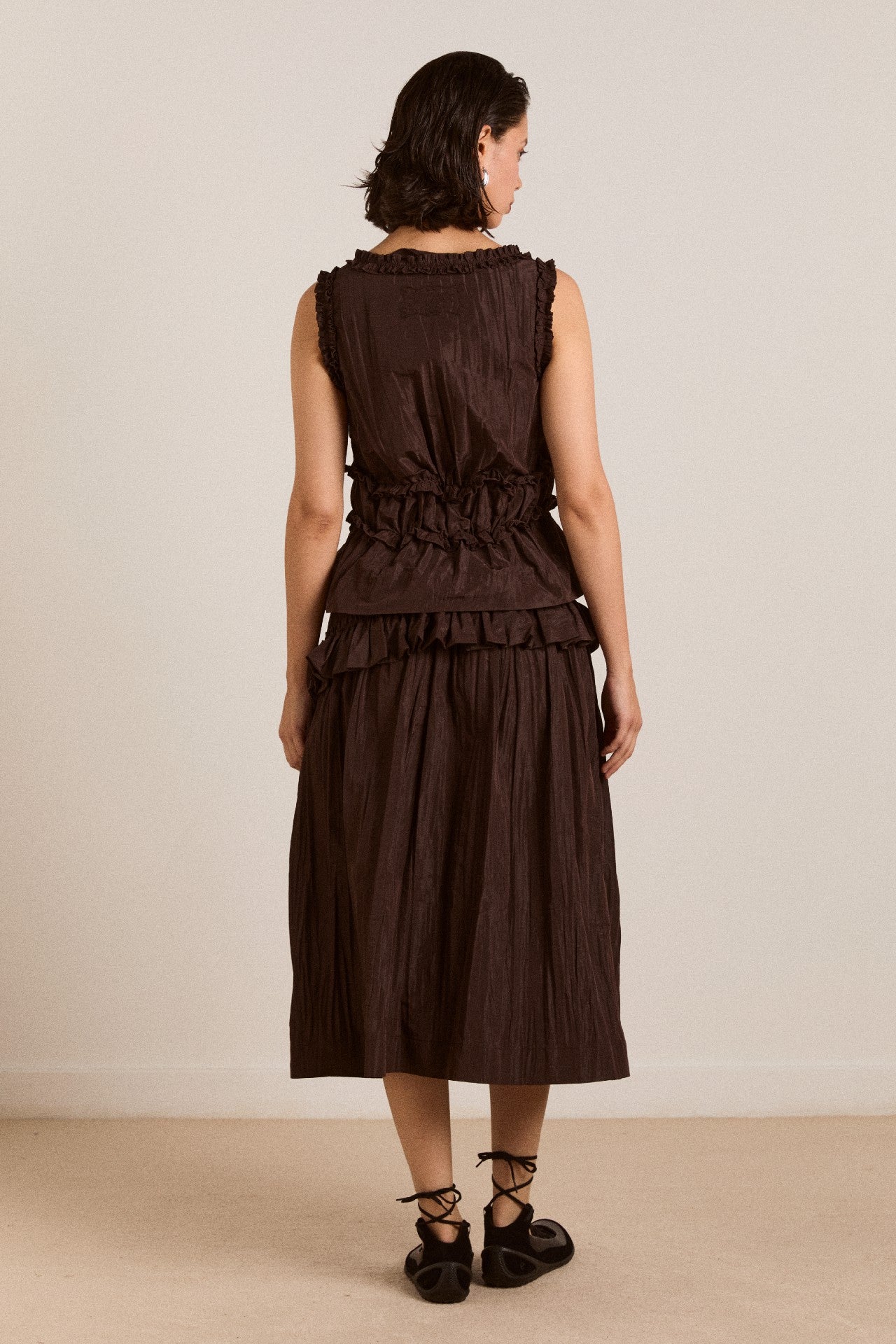 Damson Madder everly ruffle blouse - choc taffeta