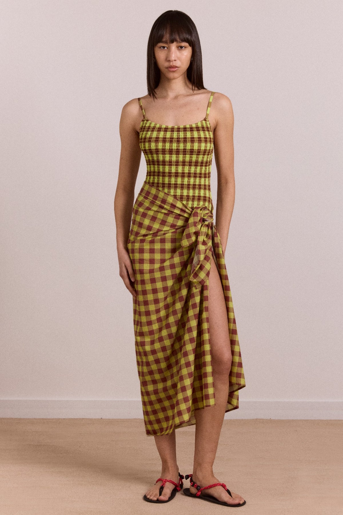 Damson Madder sarong - avo choc gingham