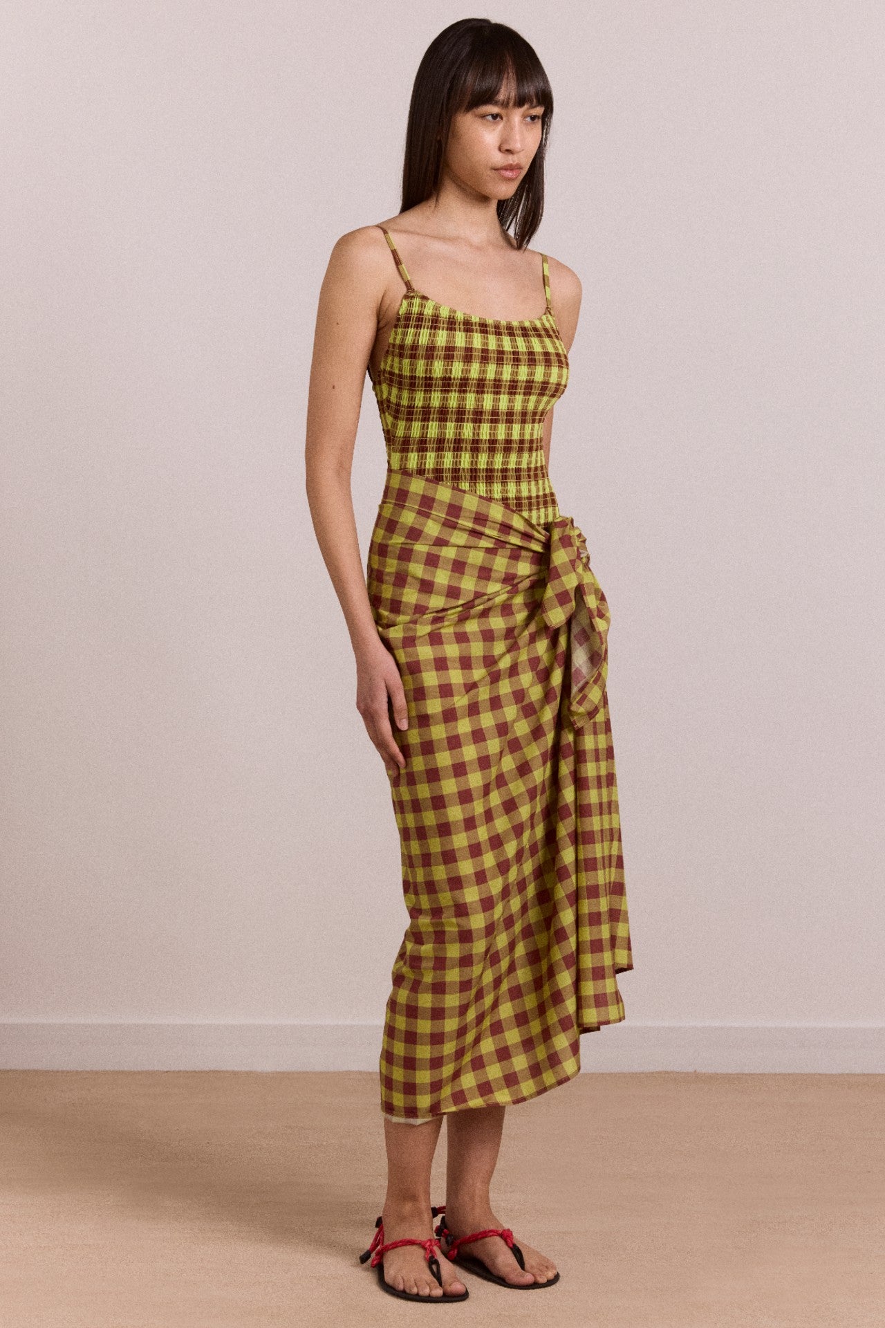 Damson Madder sarong - avo choc gingham