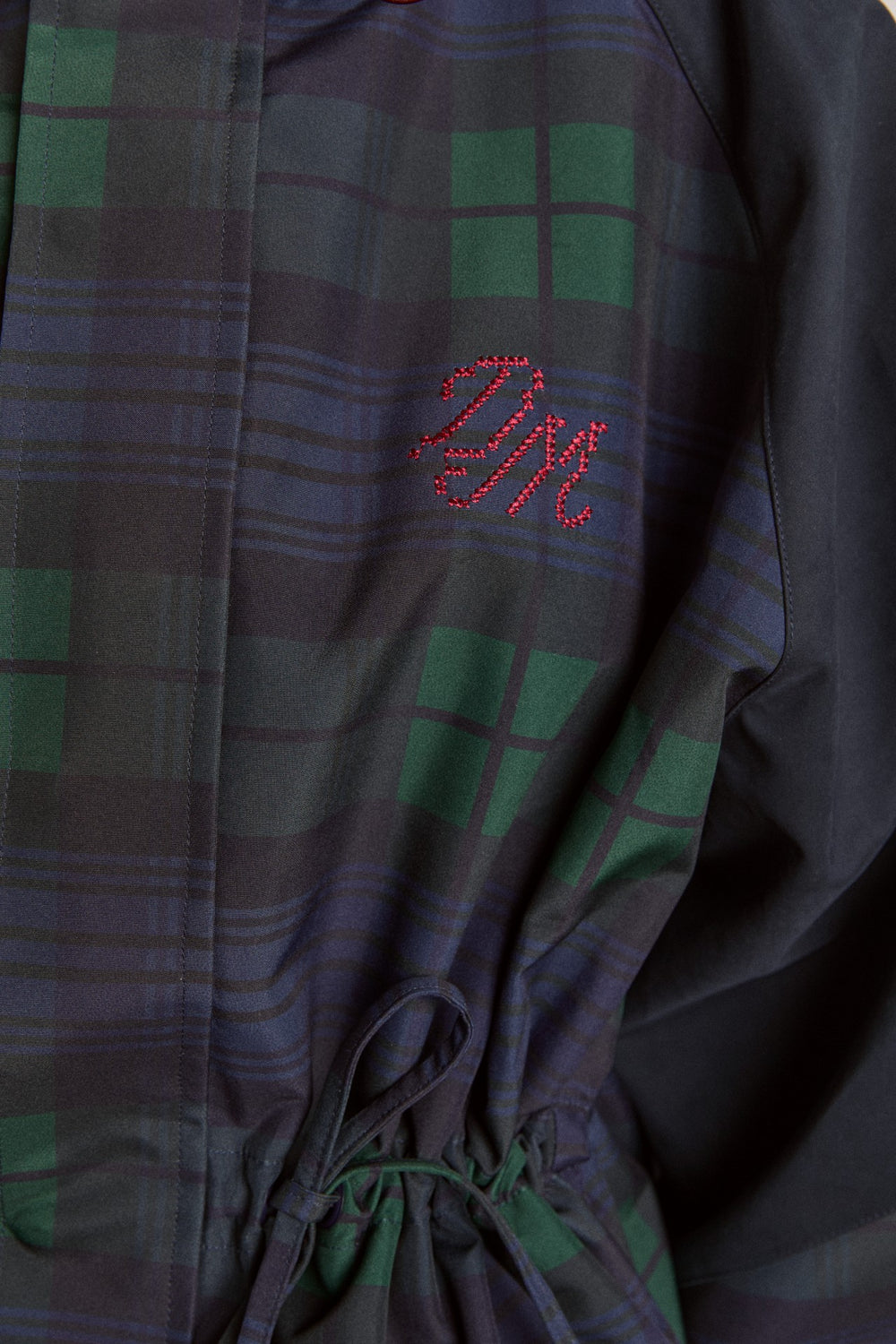 Damson Madder Navy Check Rain Coat | Cinched Waist Rain Jacket
