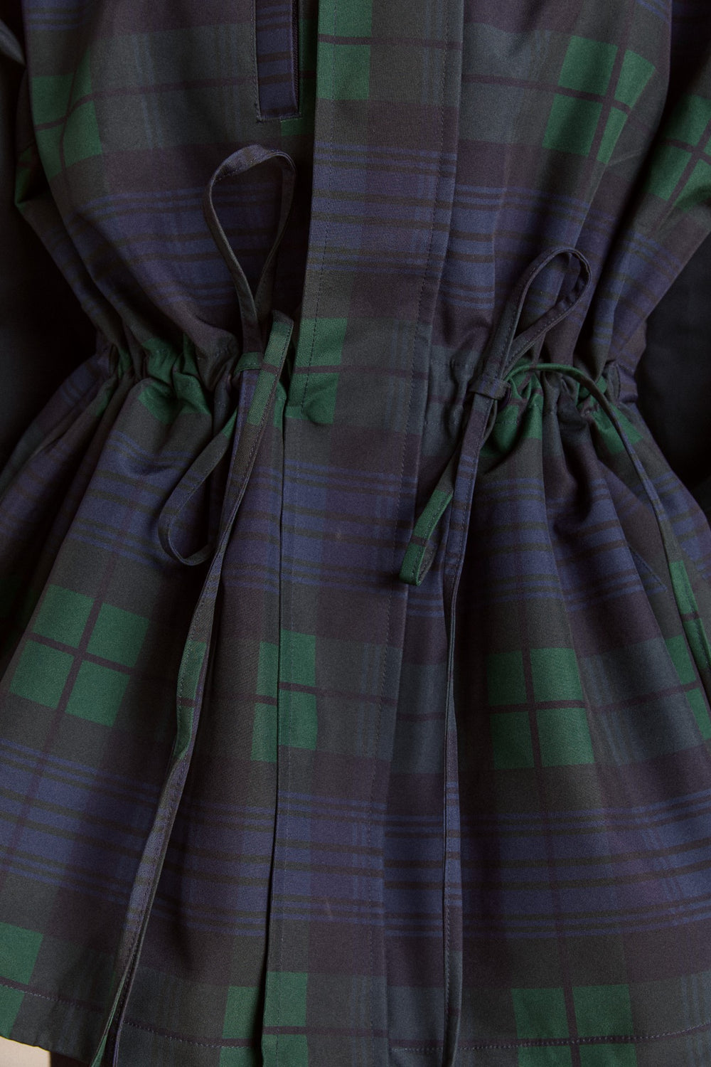Damson Madder Navy Check Rain Coat | Cinched Waist Rain Jacket