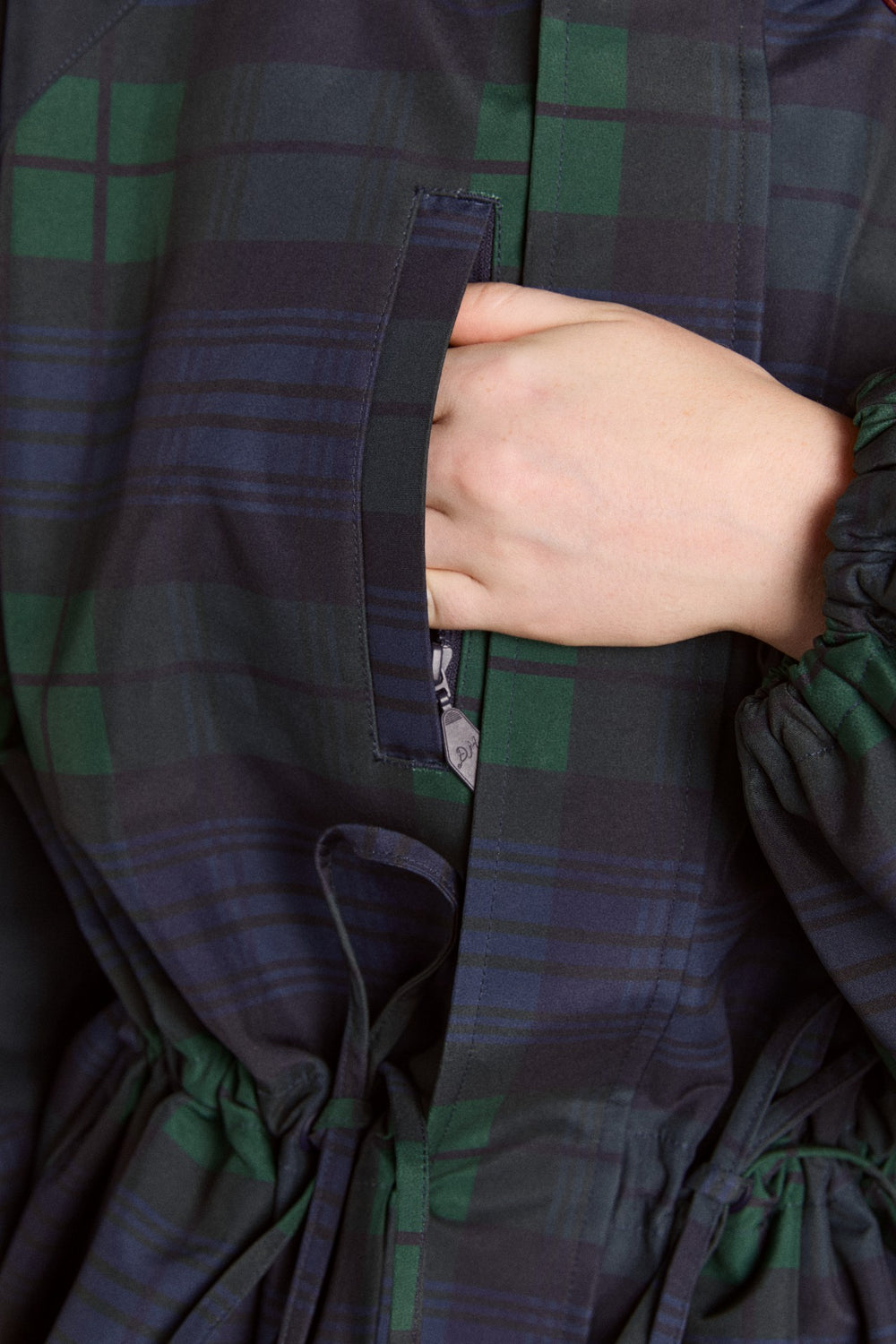 Damson Madder Navy Check Rain Coat | Cinched Waist Rain Jacket