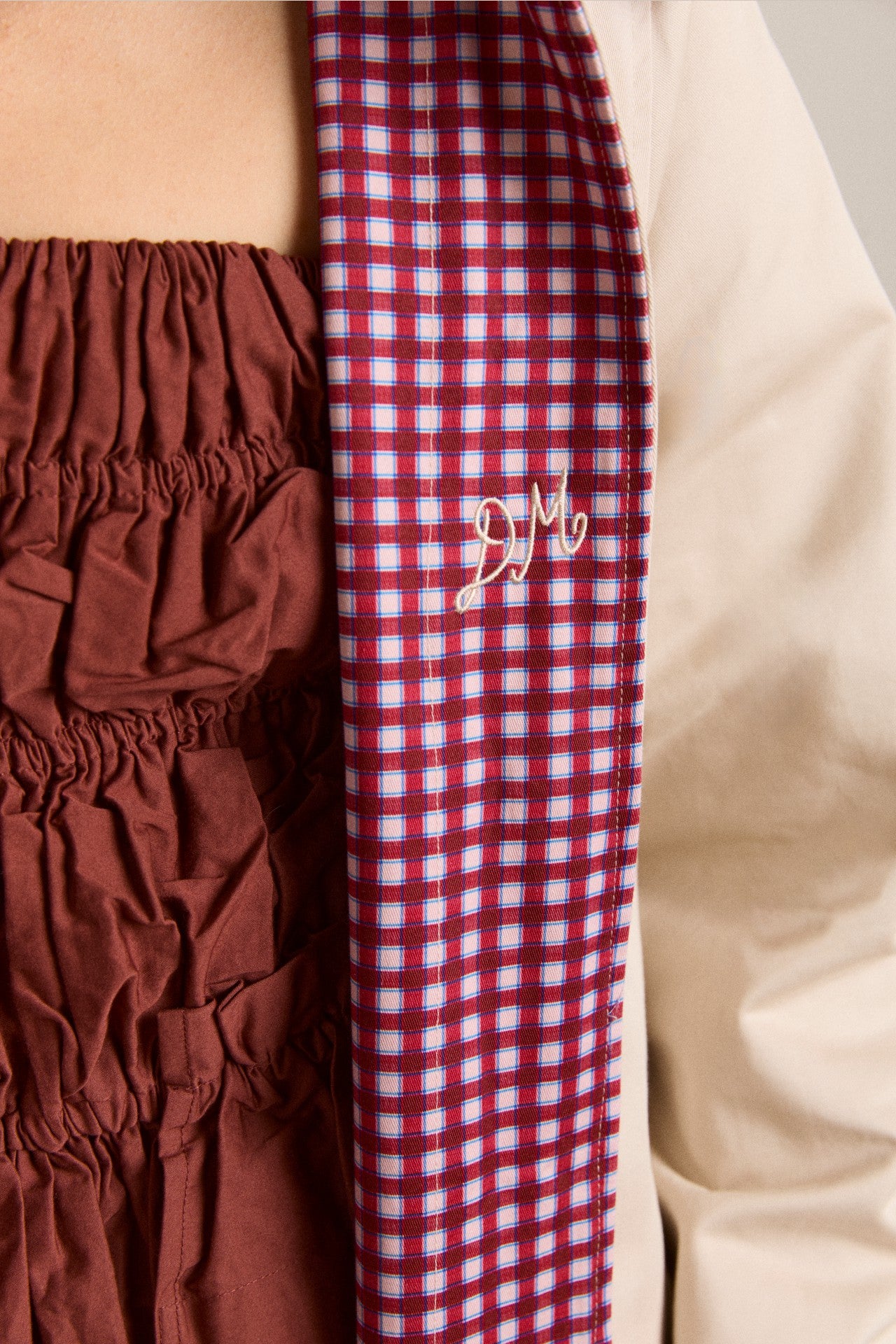 Damson Madder mercedes bow reversible trench - ecru & gingham coat