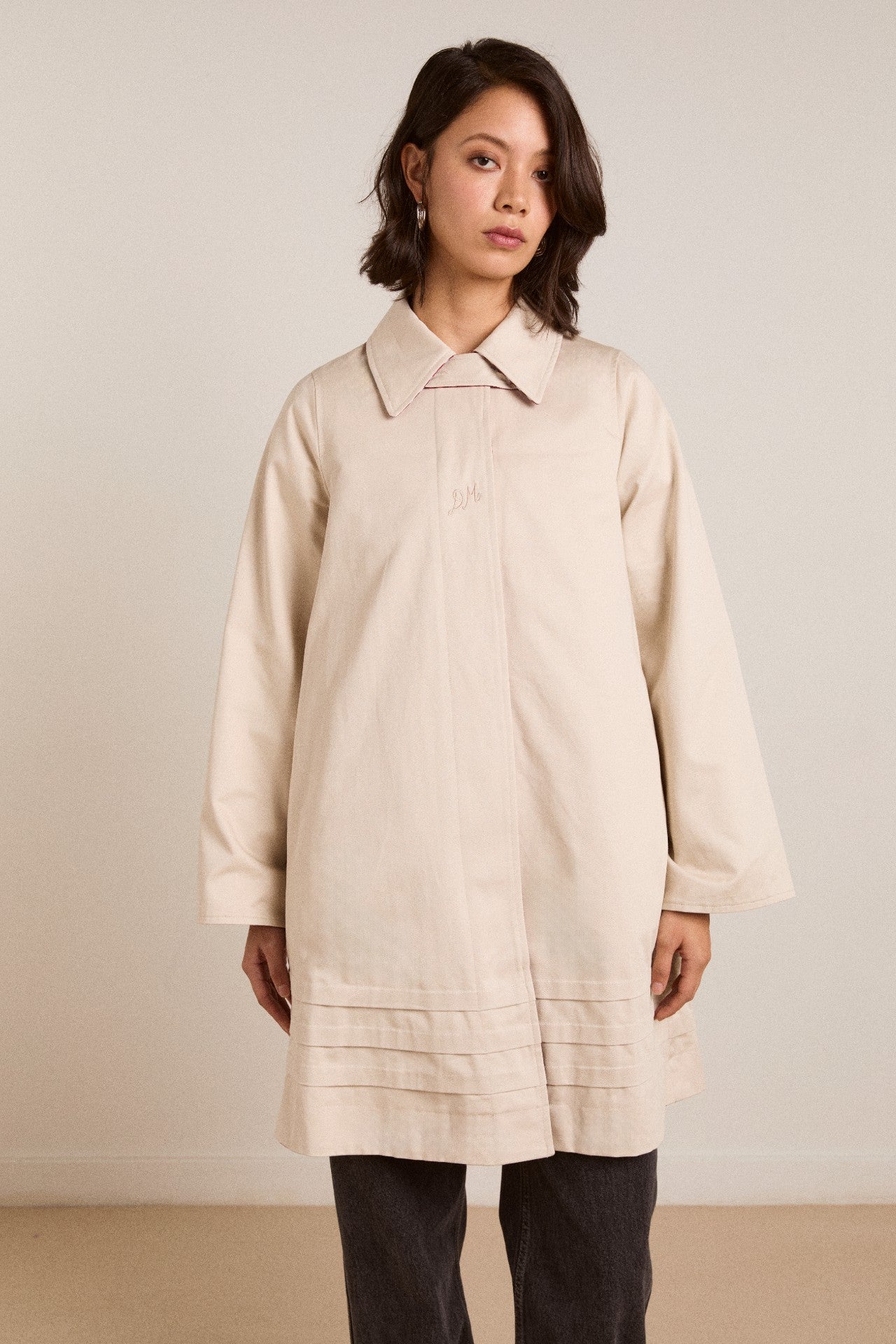 Damson Madder mercedes bow reversible trench - ecru & gingham coat
