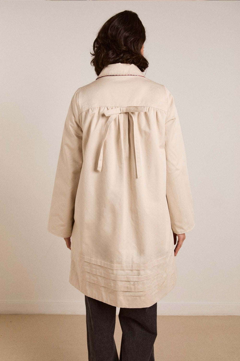 Damson Madder mercedes bow reversible trench - ecru & gingham coat