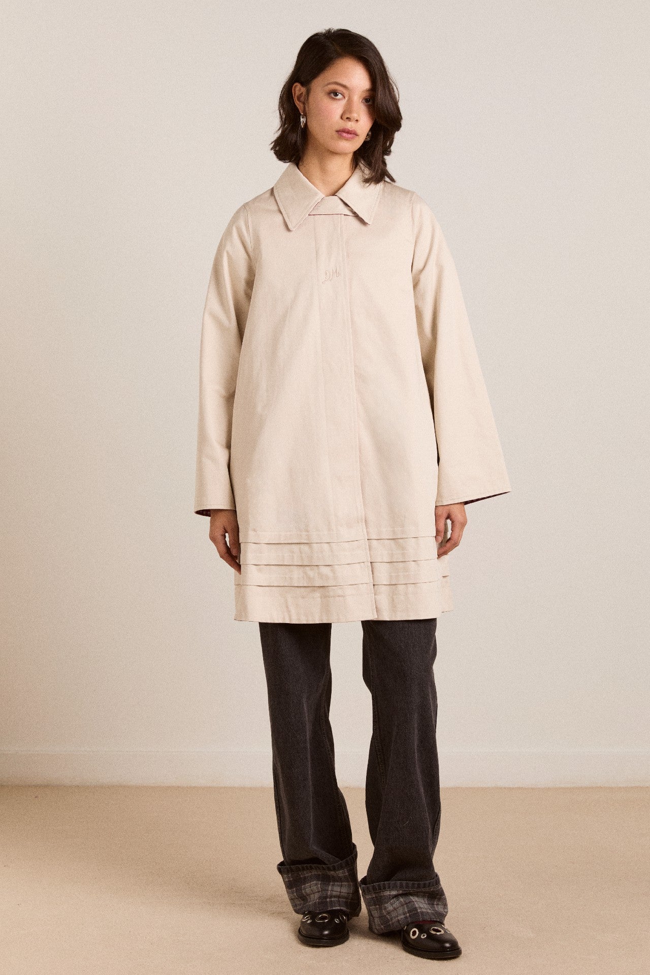 Damson Madder mercedes bow reversible trench - ecru & gingham coat