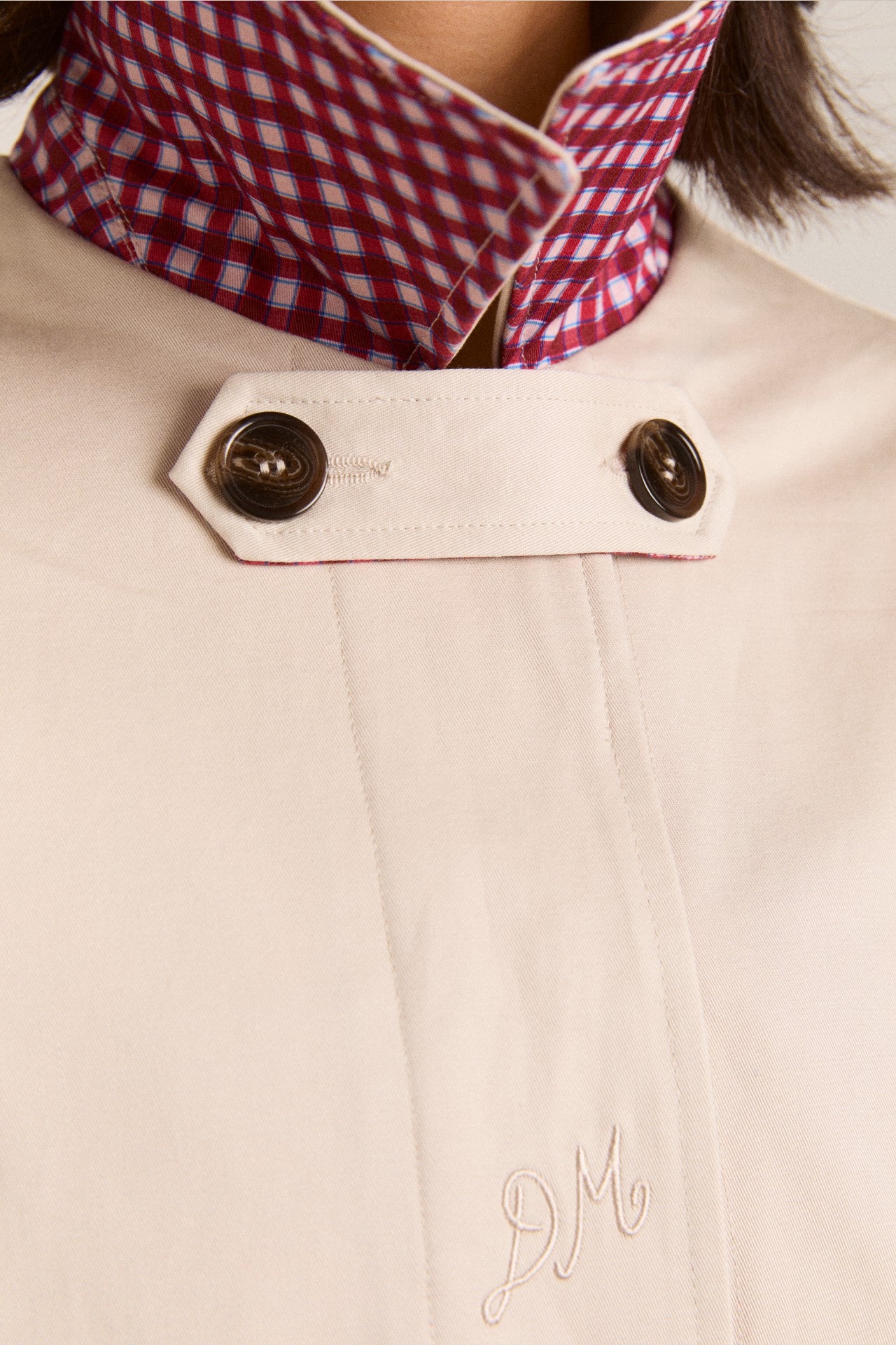 Damson Madder mercedes bow reversible trench - ecru & gingham coat