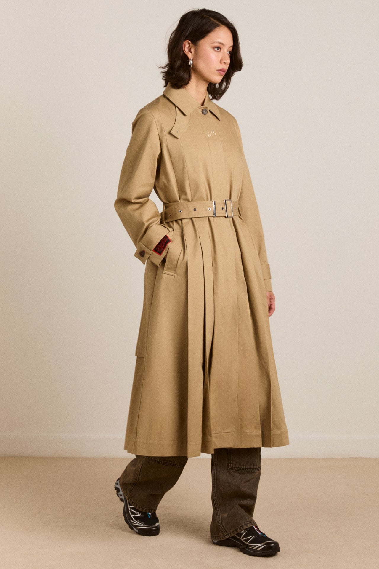 Damson Madder sofia pleated trench - light stone