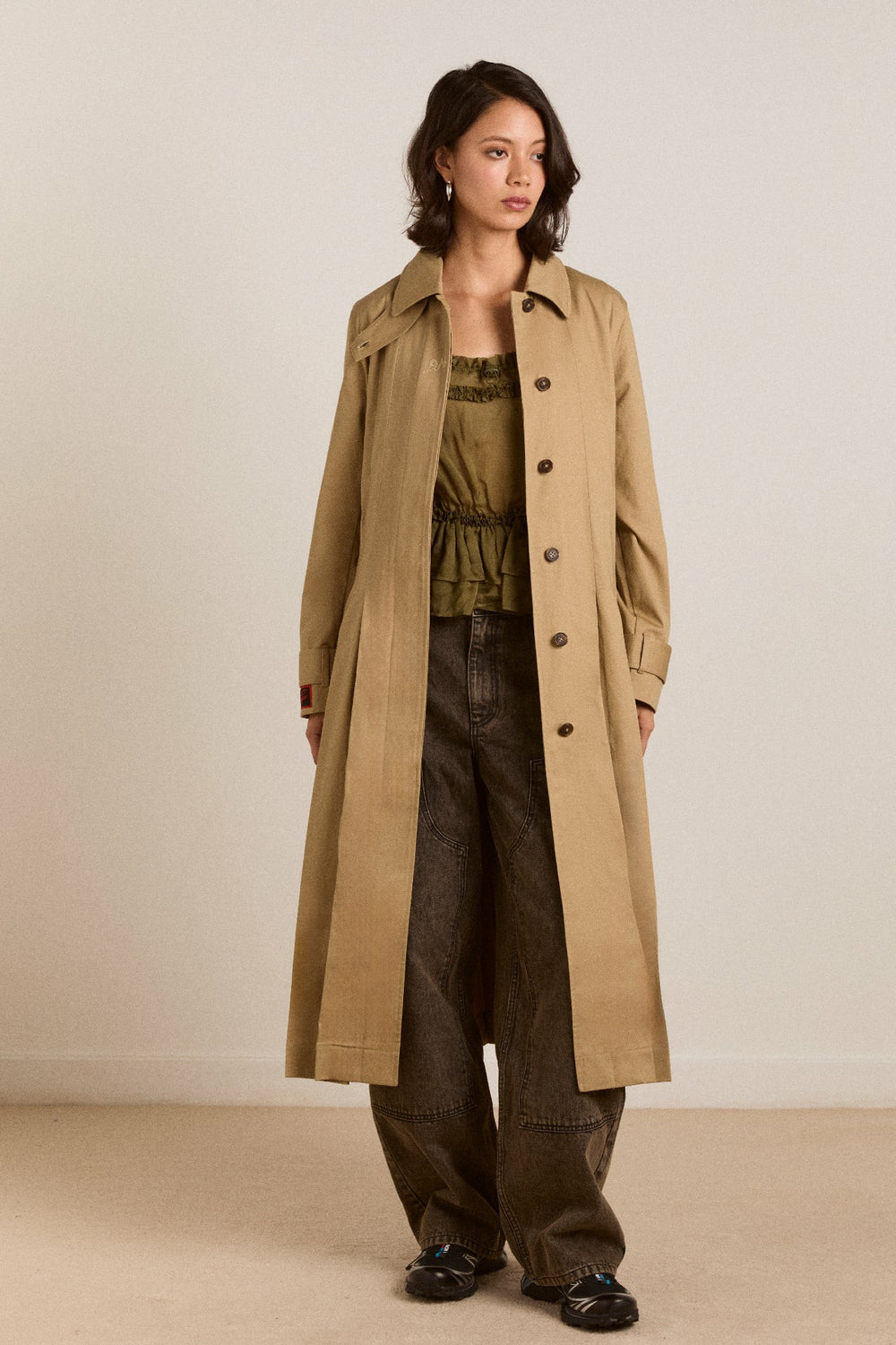 Damson Madder sofia pleated trench - light stone