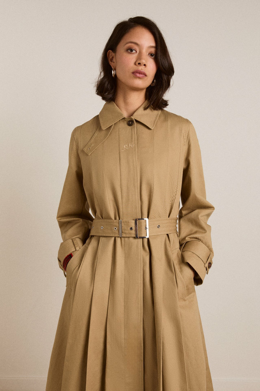 Damson Madder sofia pleated trench - light stone