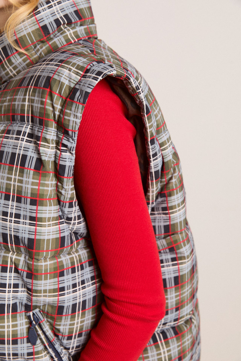 Damson Madder pearl hooded puffer - multi check