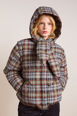Damson Madder pearl hooded puffer - multi check