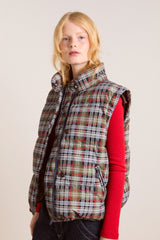 Damson Madder pearl hooded puffer - multi check