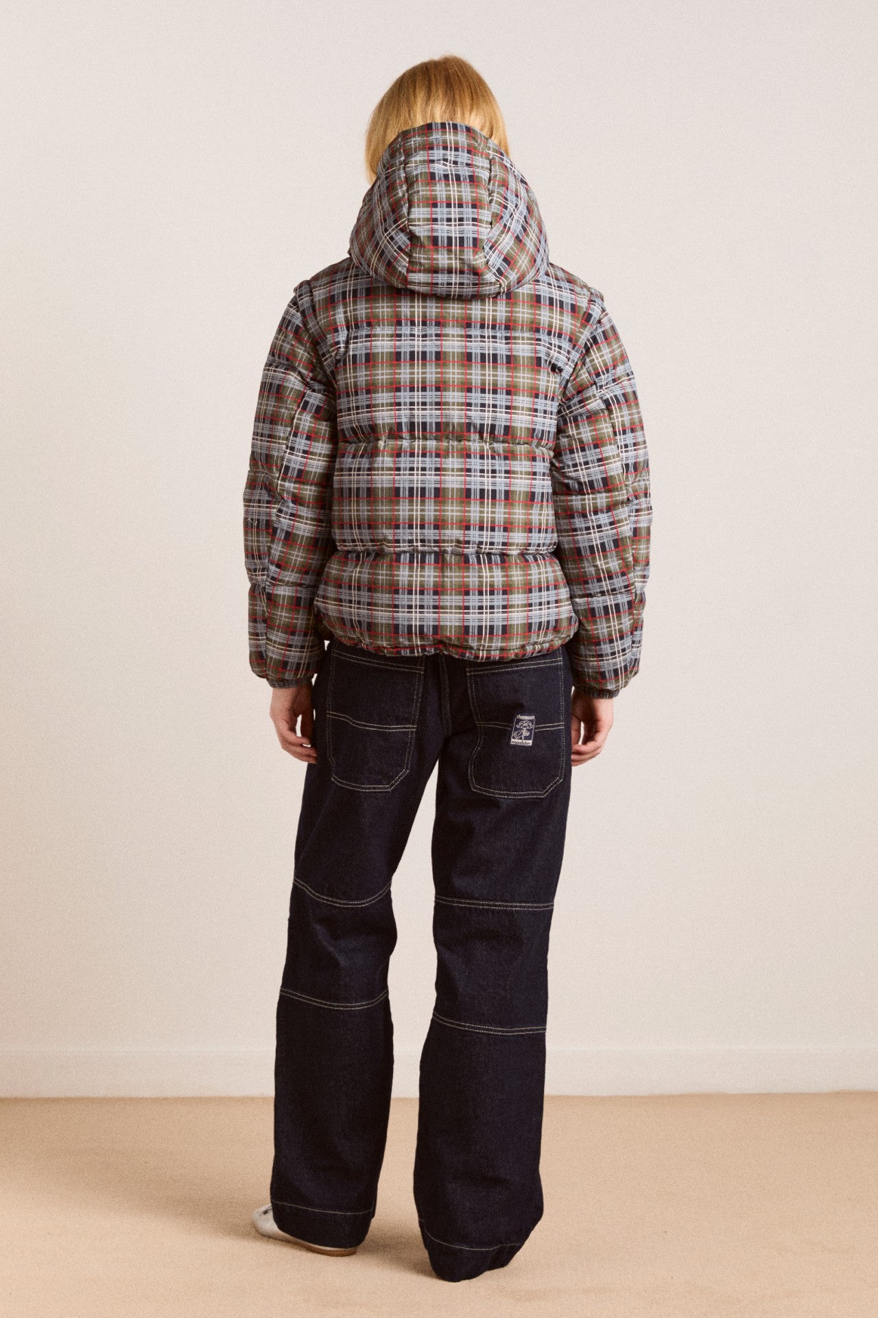 Damson Madder pearl hooded puffer - multi check
