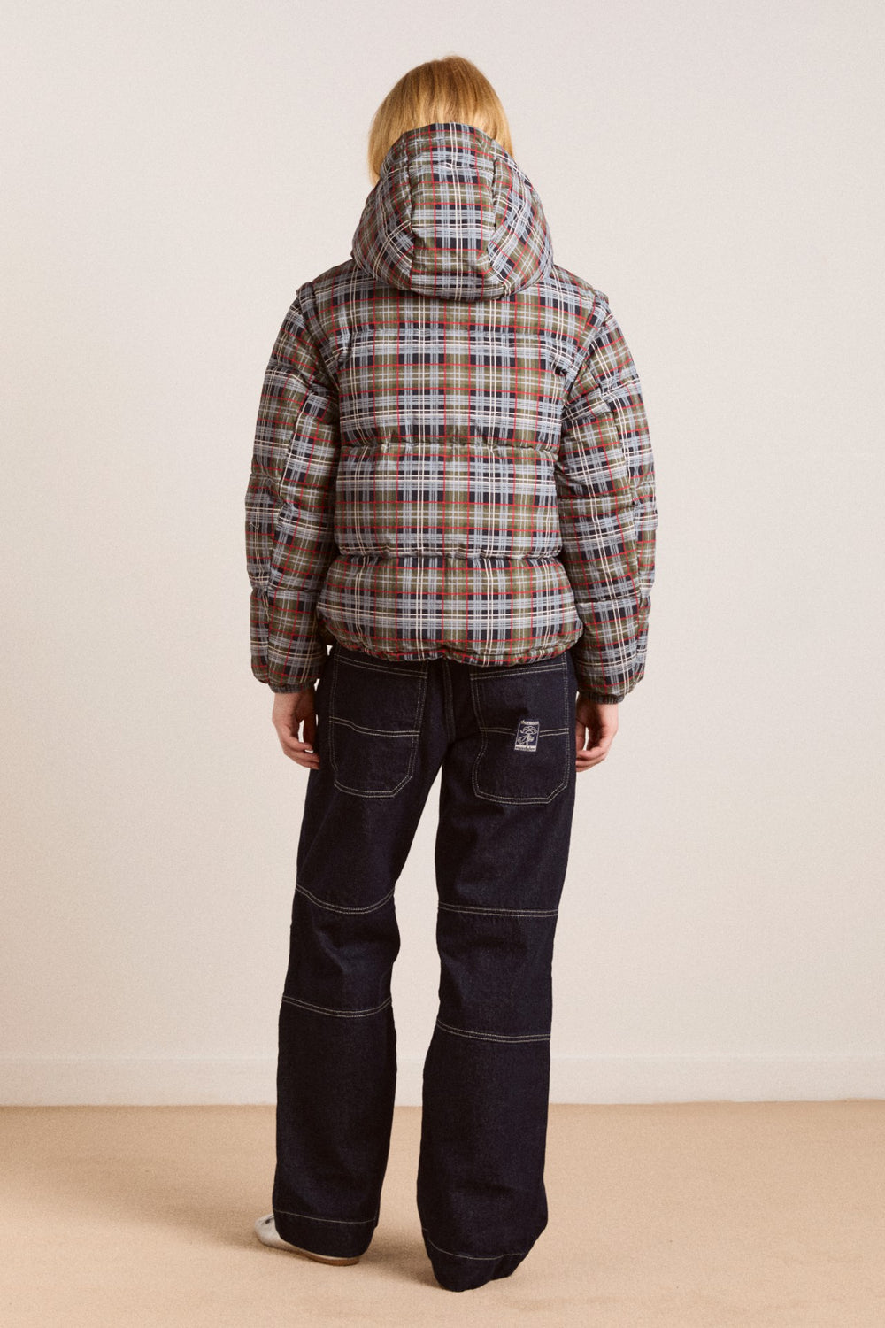 Damson Madder pearl hooded puffer - multi check