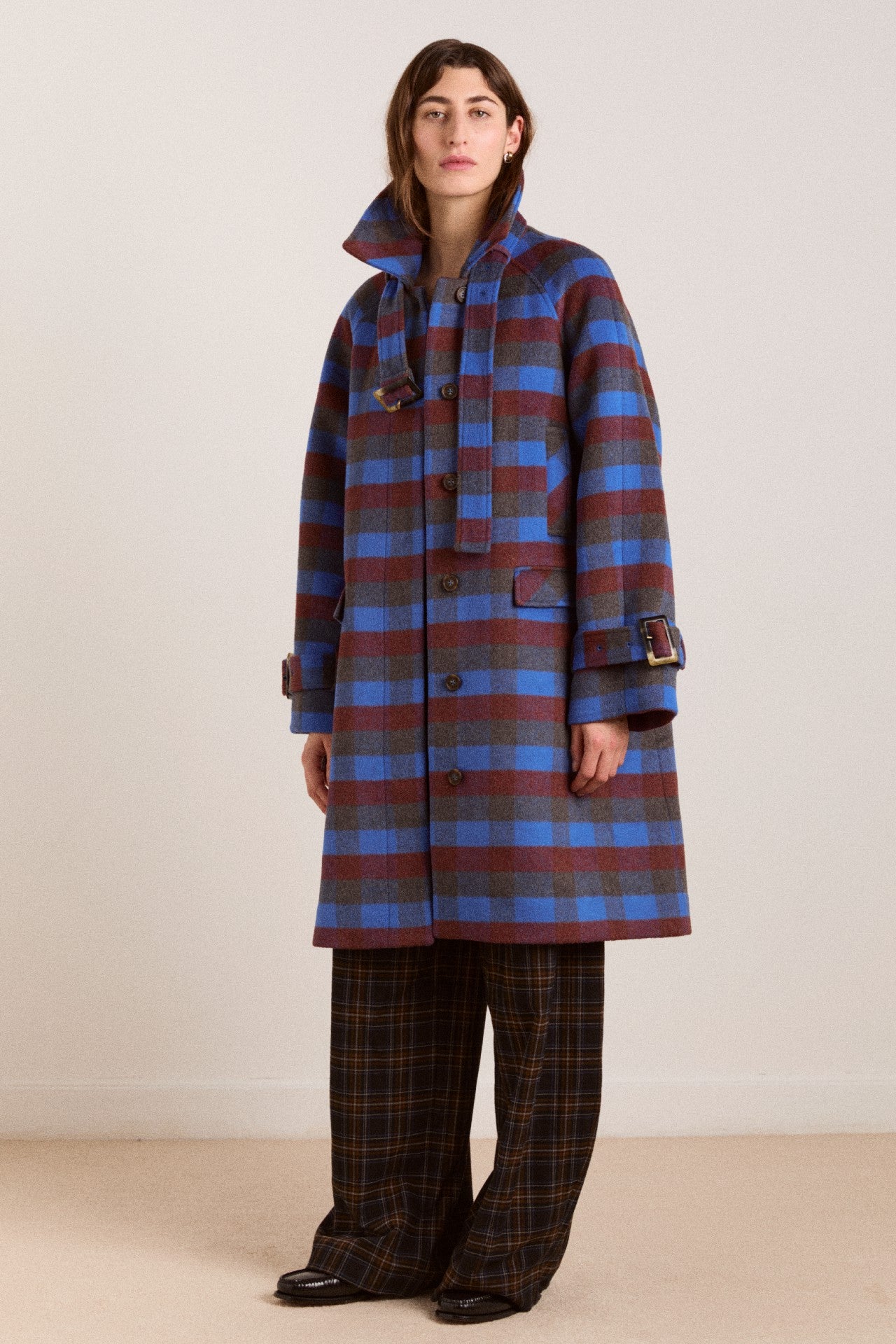 Damson Madder vivi wool coat - blue/brick
