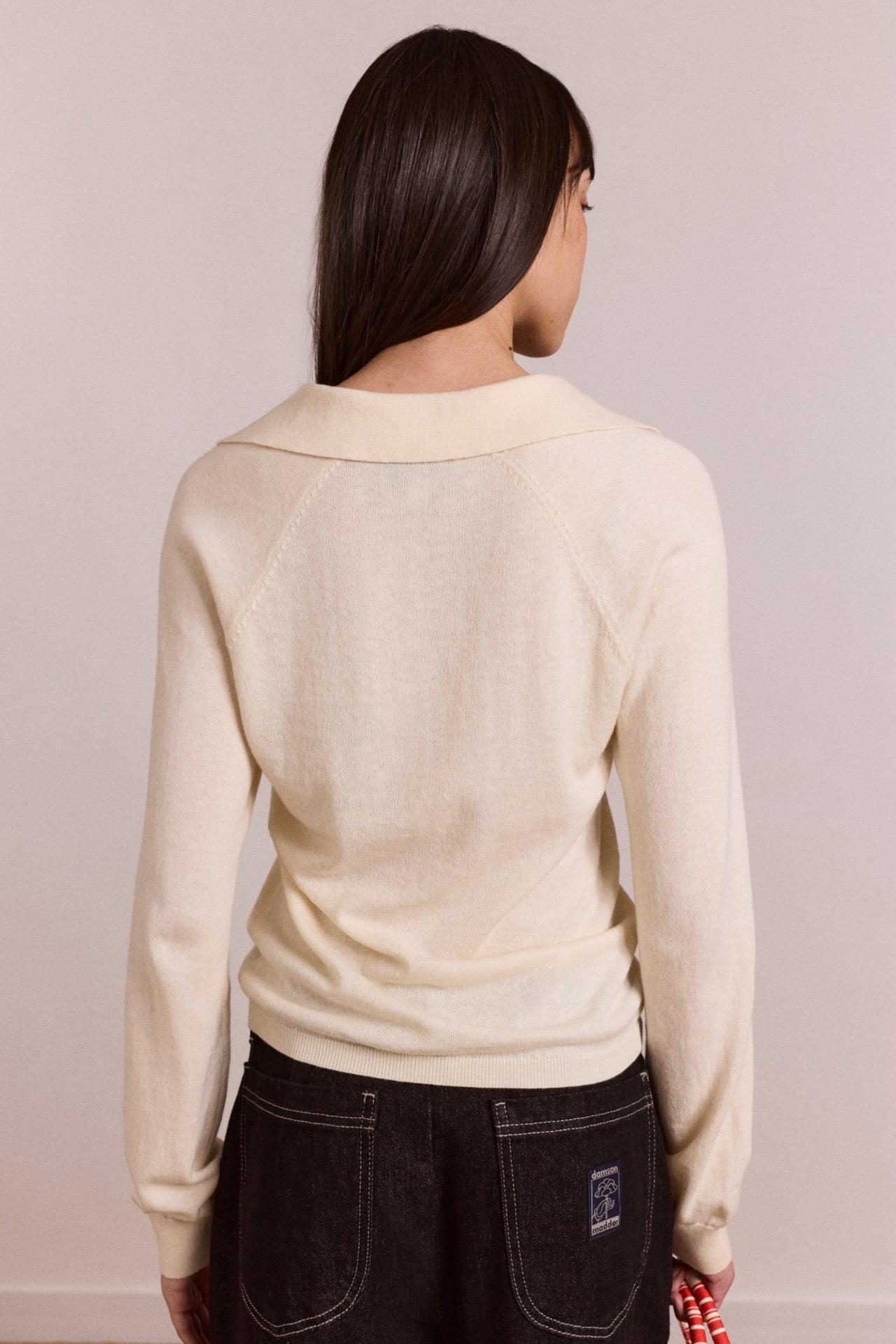 Damson Madder silvia cotton merino blend button knitted top - cream