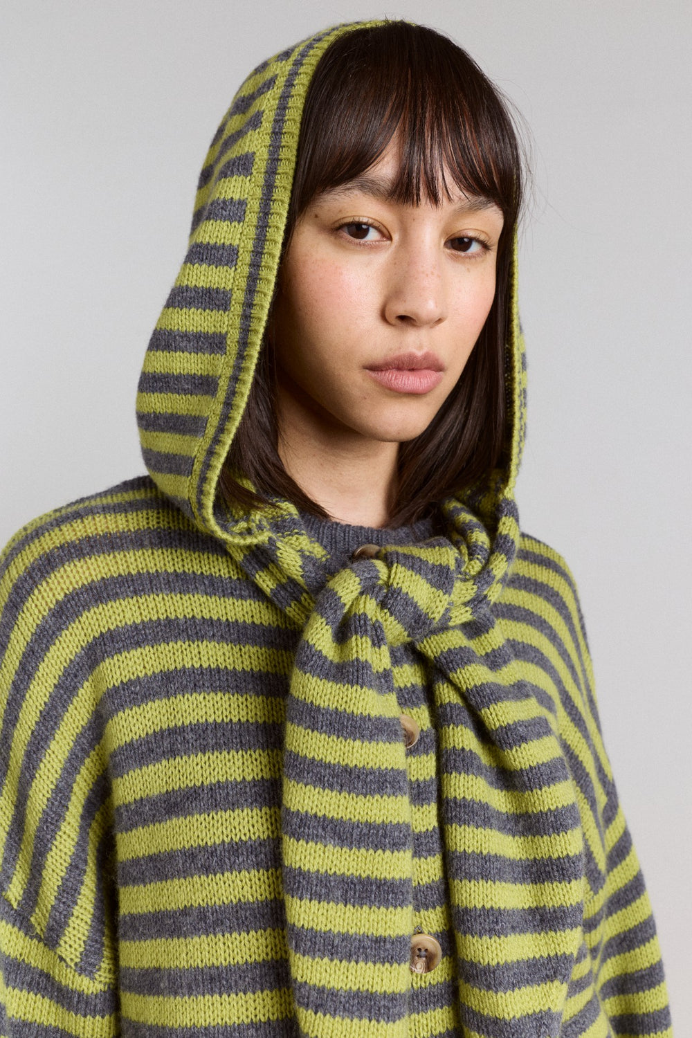 Damson Madder anouk cardigan with removable hood - olive/grey
