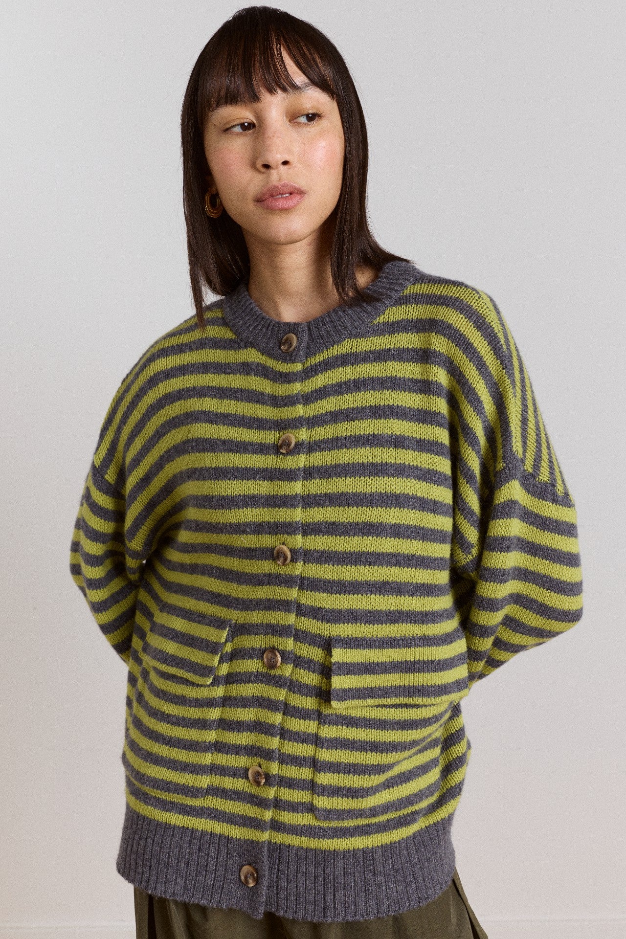 Damson Madder anouk cardigan with removable hood - olive/grey