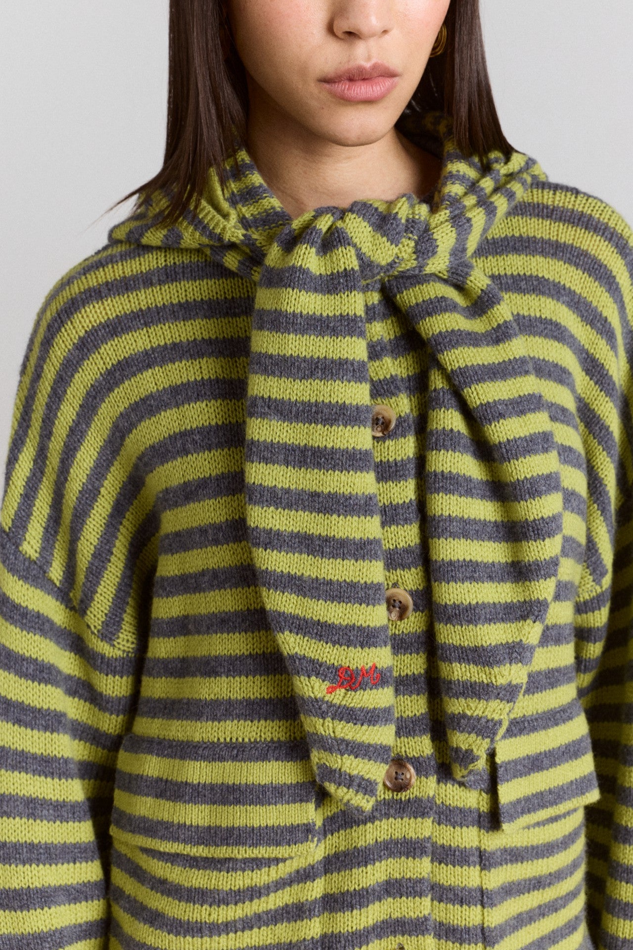 Damson Madder anouk cardigan with removable hood - olive/grey