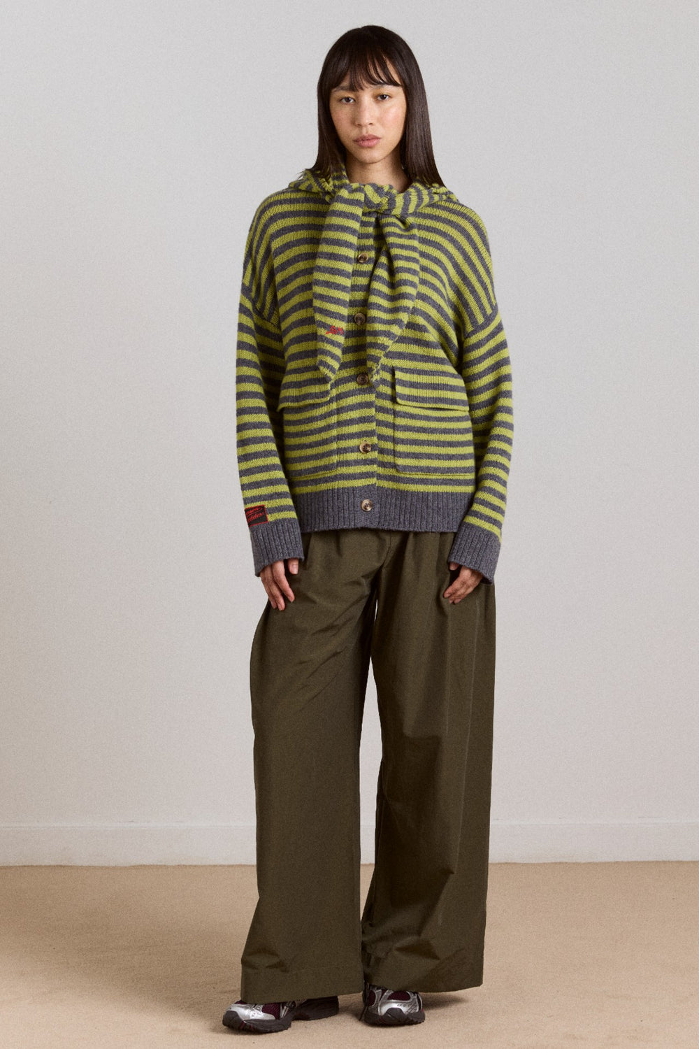 Damson Madder anouk cardigan with removable hood - olive/grey