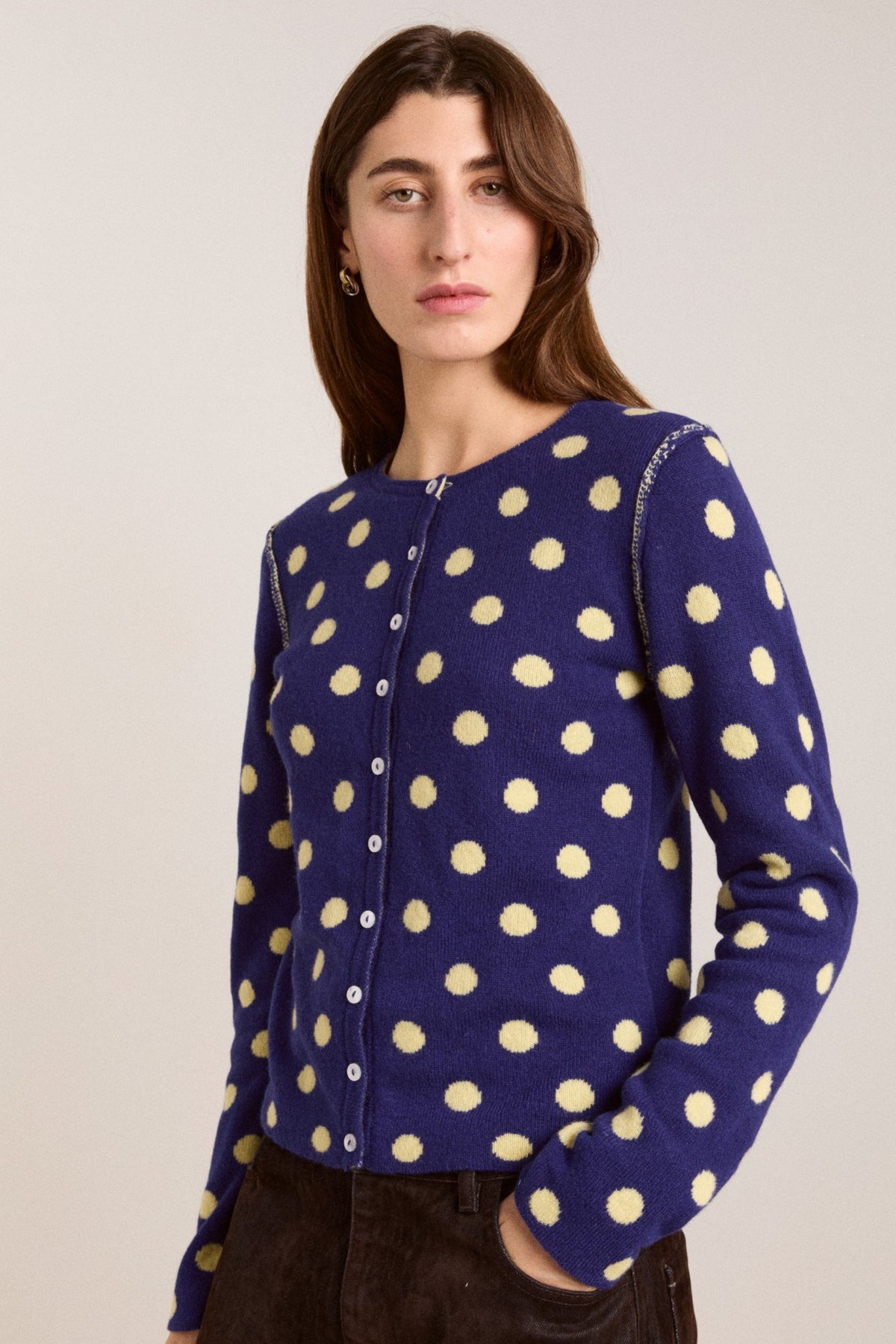 Damson Madder tabitha reversible merino wool cardigan -navy/butter