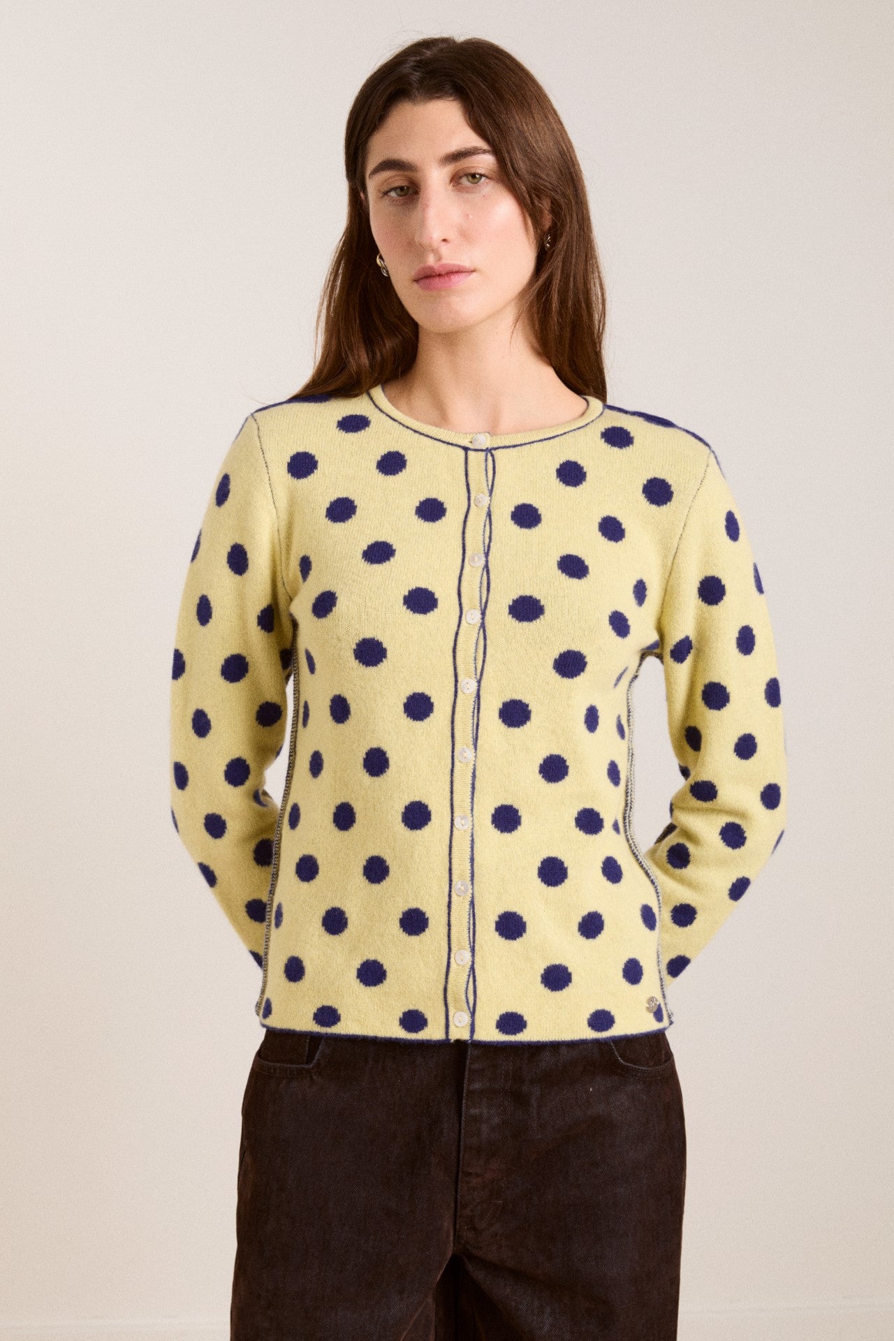 Damson Madder tabitha reversible merino wool cardigan -navy/butter