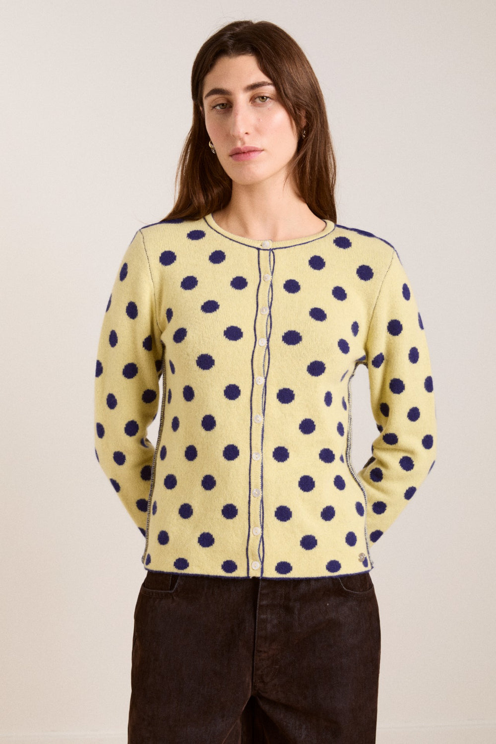Damson Madder tabitha reversible merino wool cardigan -navy/butter
