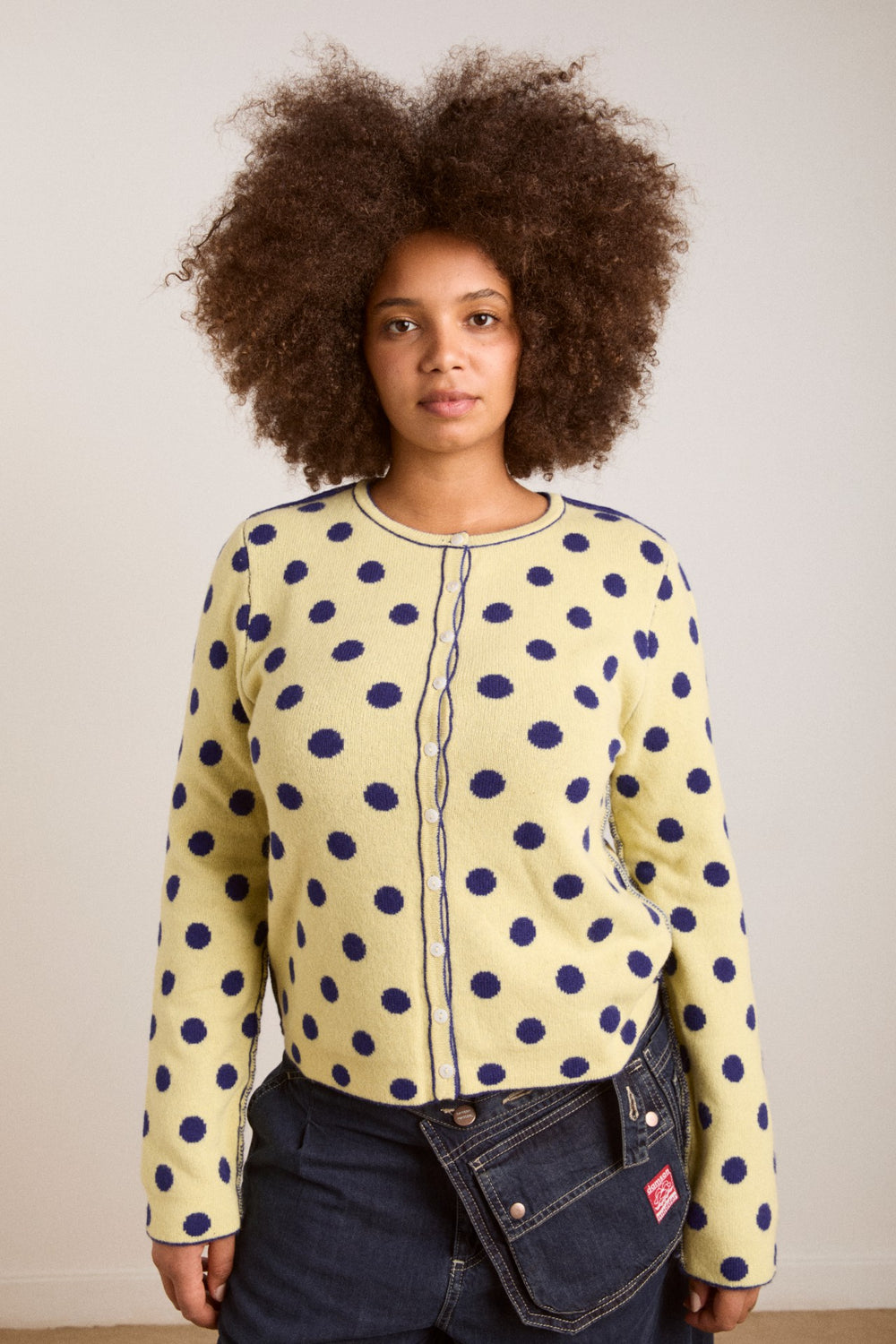 Damson Madder tabitha reversible merino wool cardigan -navy/butter