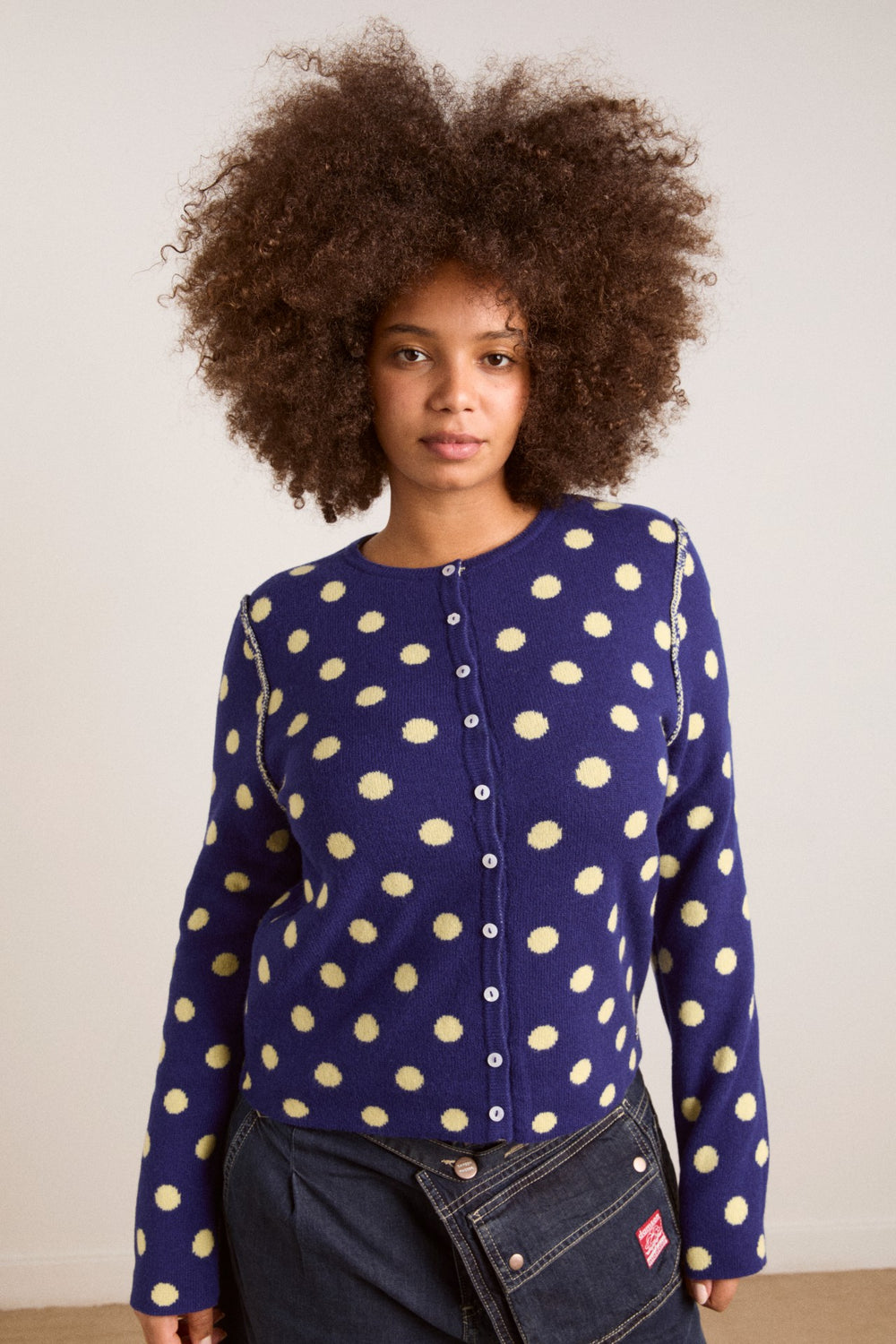 Damson Madder tabitha reversible merino wool cardigan -navy/butter