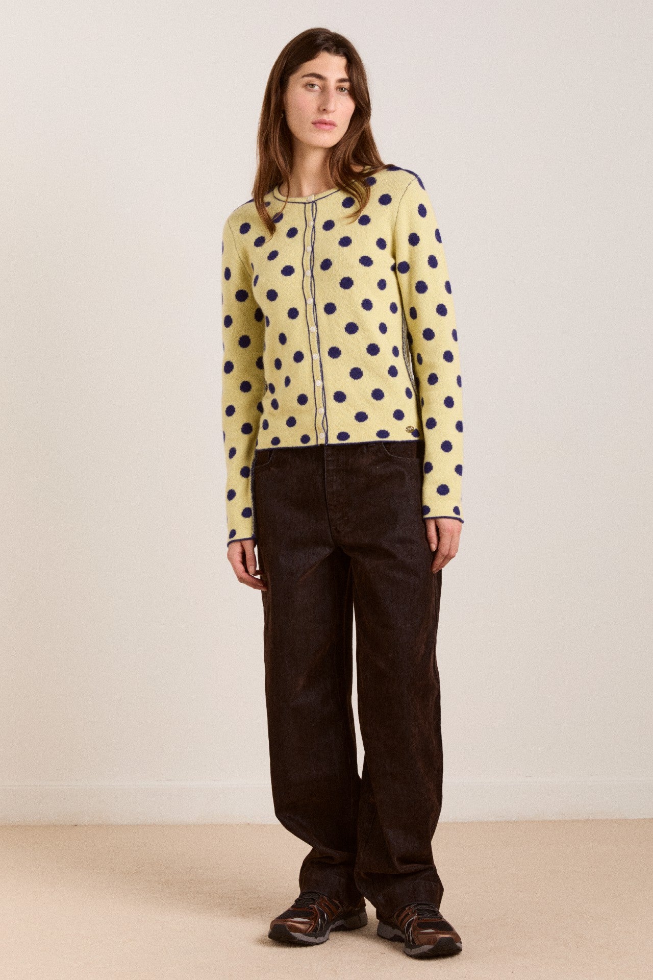 Damson Madder tabitha reversible merino wool cardigan -navy/butter