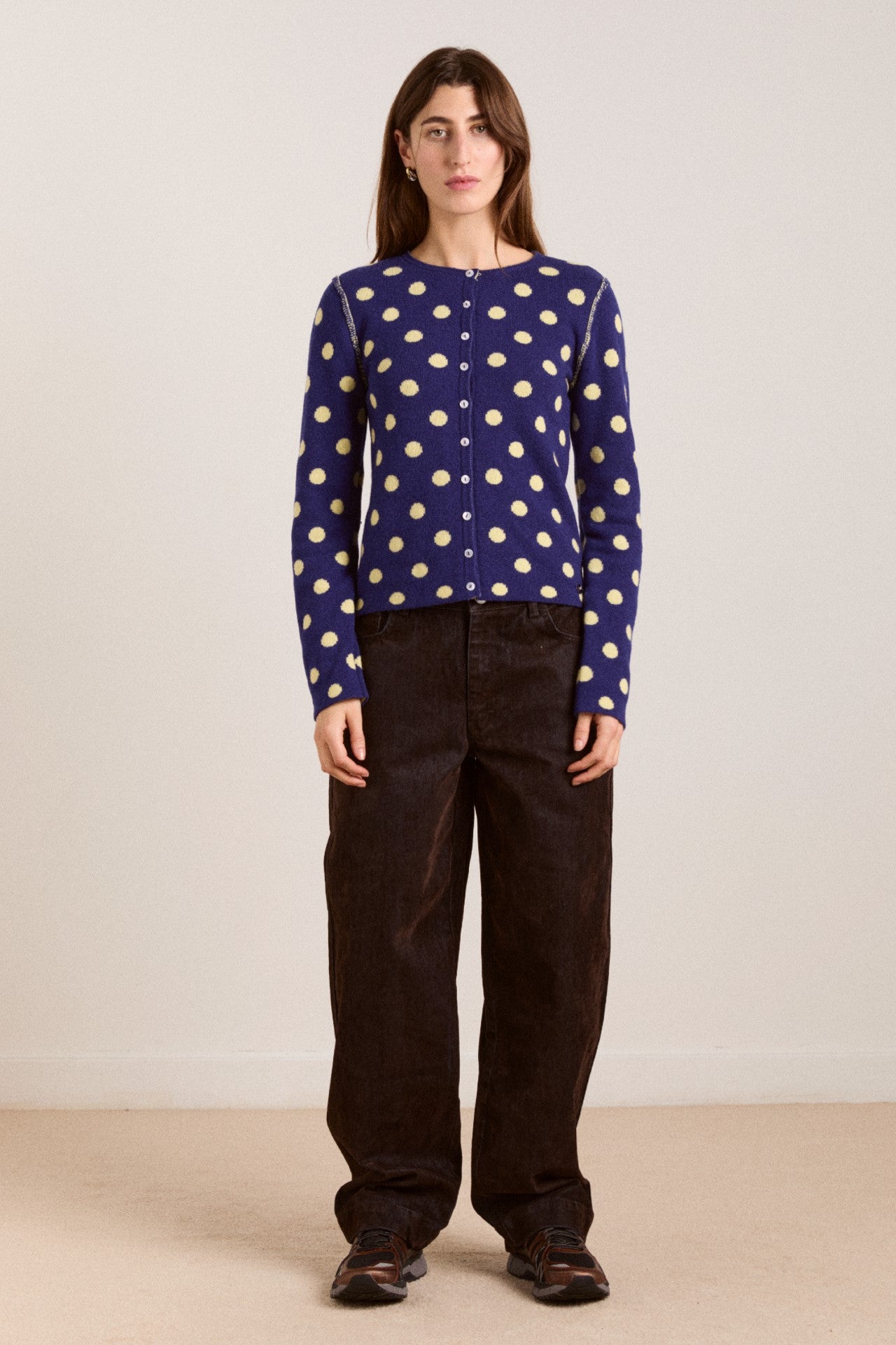 Damson Madder tabitha reversible merino wool cardigan -navy/butter