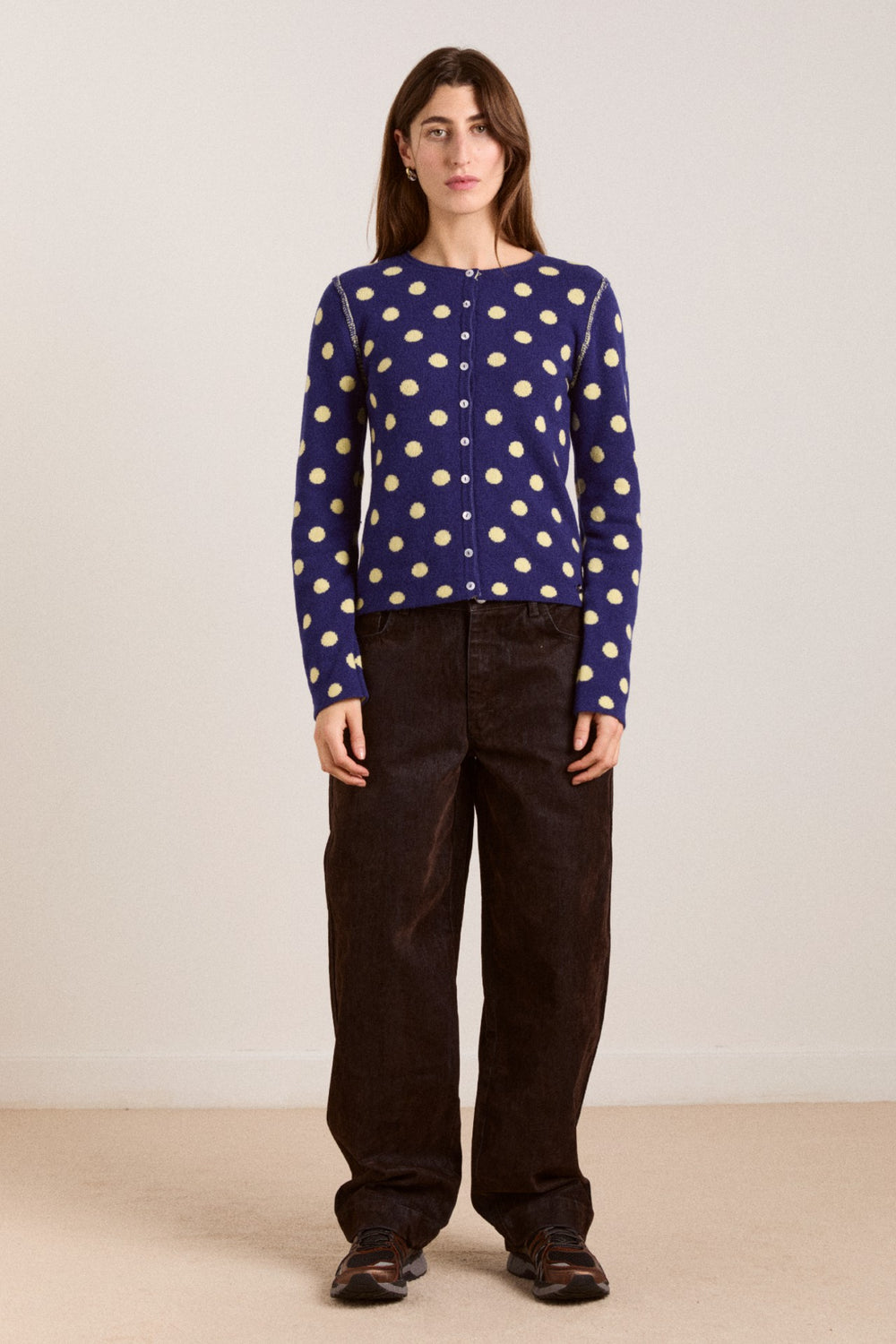 Damson Madder tabitha reversible merino wool cardigan -navy/butter