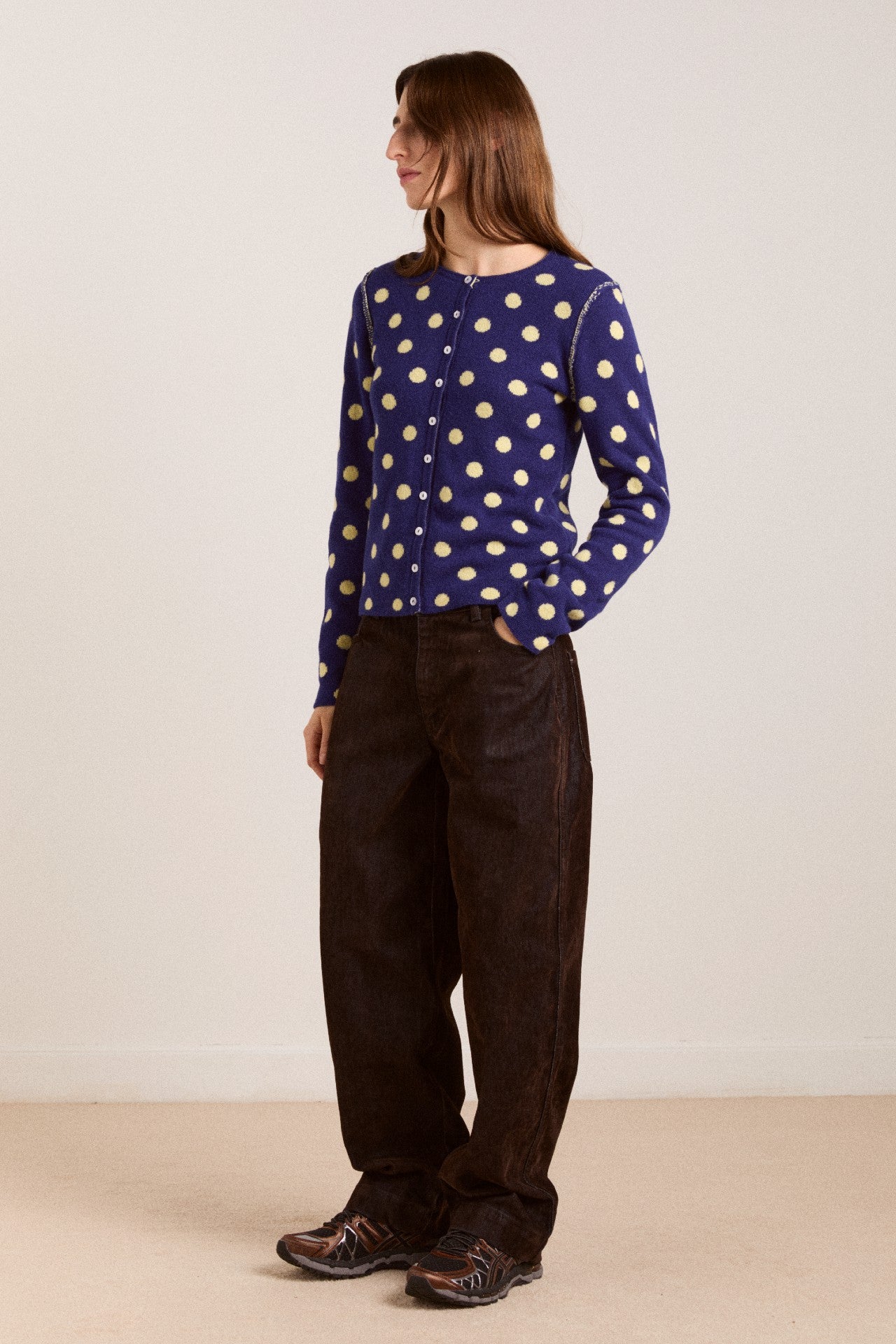 Damson Madder tabitha reversible merino wool cardigan -navy/butter