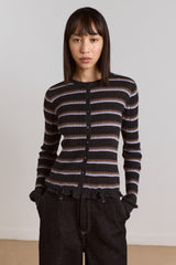 Damson Madder anelis cotton merino blend cardigan- multi stripe