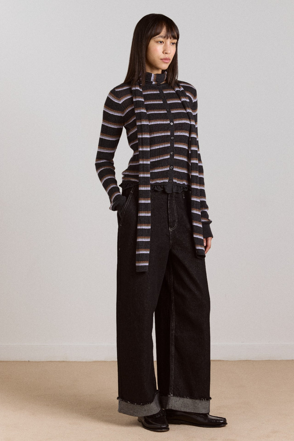 Damson Madder anelis cotton merino blend cardigan- multi stripe