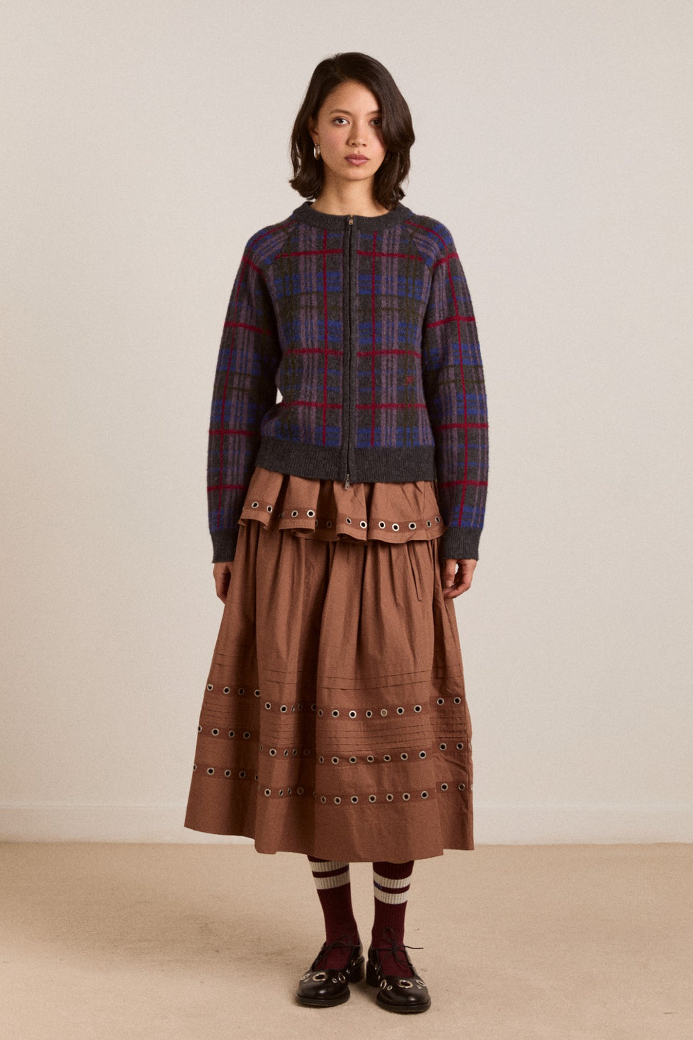 Damson Madder minah merino wool cardigan - brushed check