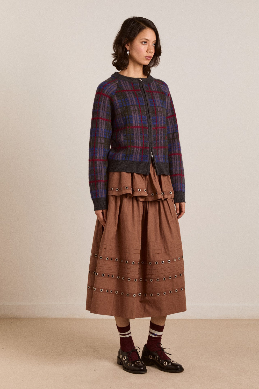 Damson Madder minah merino wool cardigan - brushed check